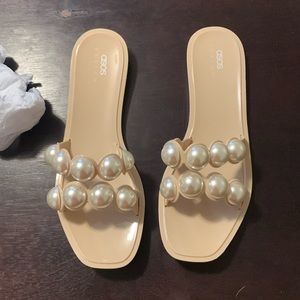 ASOS South Beach silver bead jelly flip flops Size 10